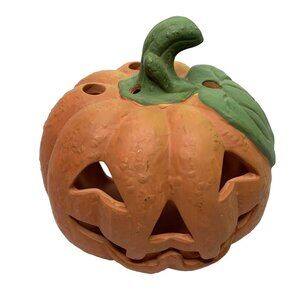 Halloween Large Terra Cotta terracotta Pumpkin Target Candle Holder Orange Open